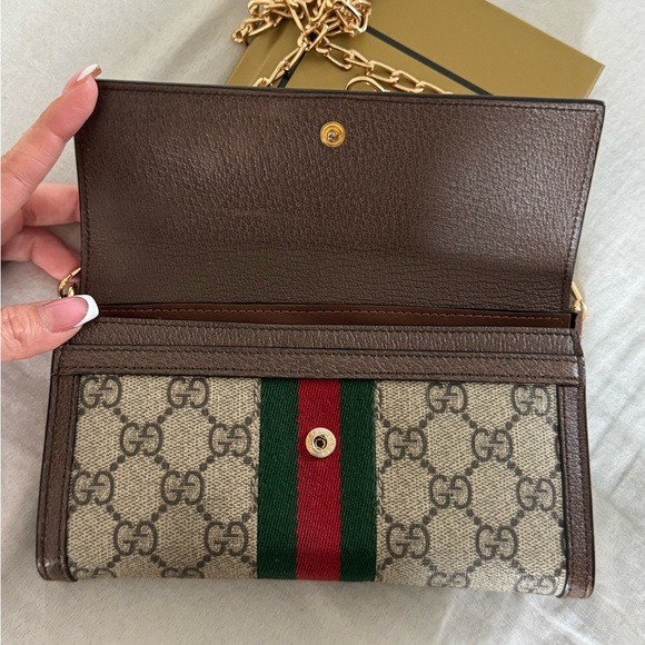 Authentic GUCCI GG Supreme Monogram Web Ophidia Wallet On Chain Crossbody Bag - Picture 13 of 14